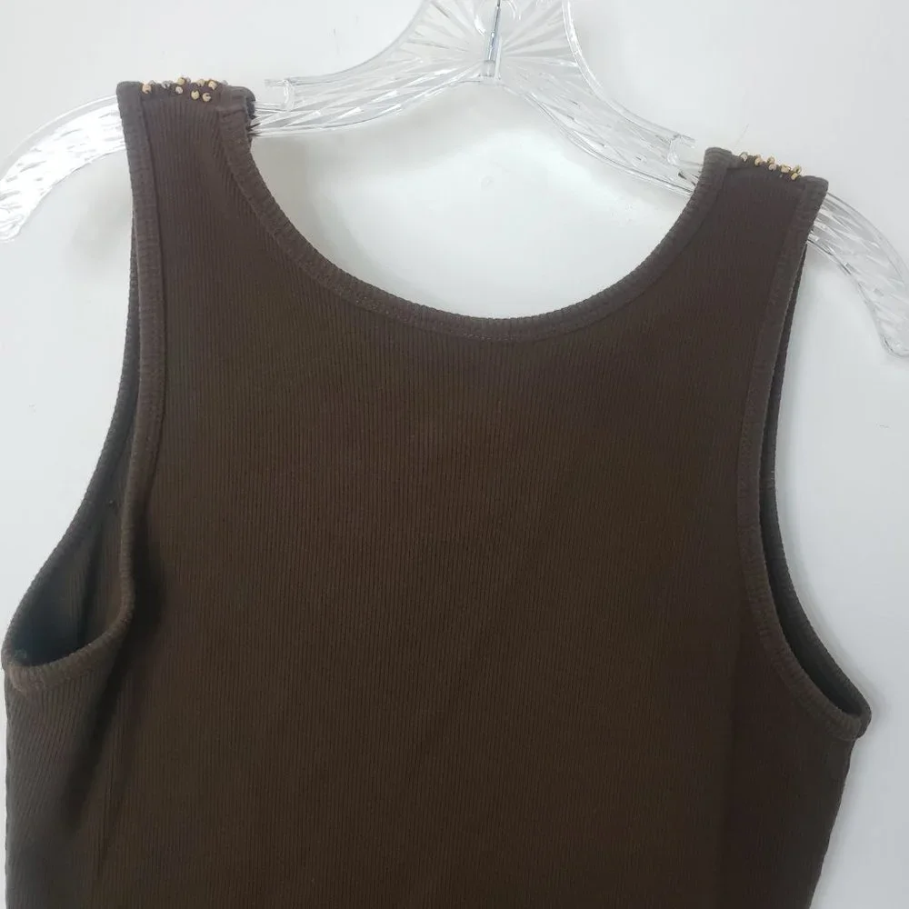 STO Women's Chocolate Sequined Scoop Neck Cotton Shell Shirt Blouse Tank Top - Picture 7 of 11